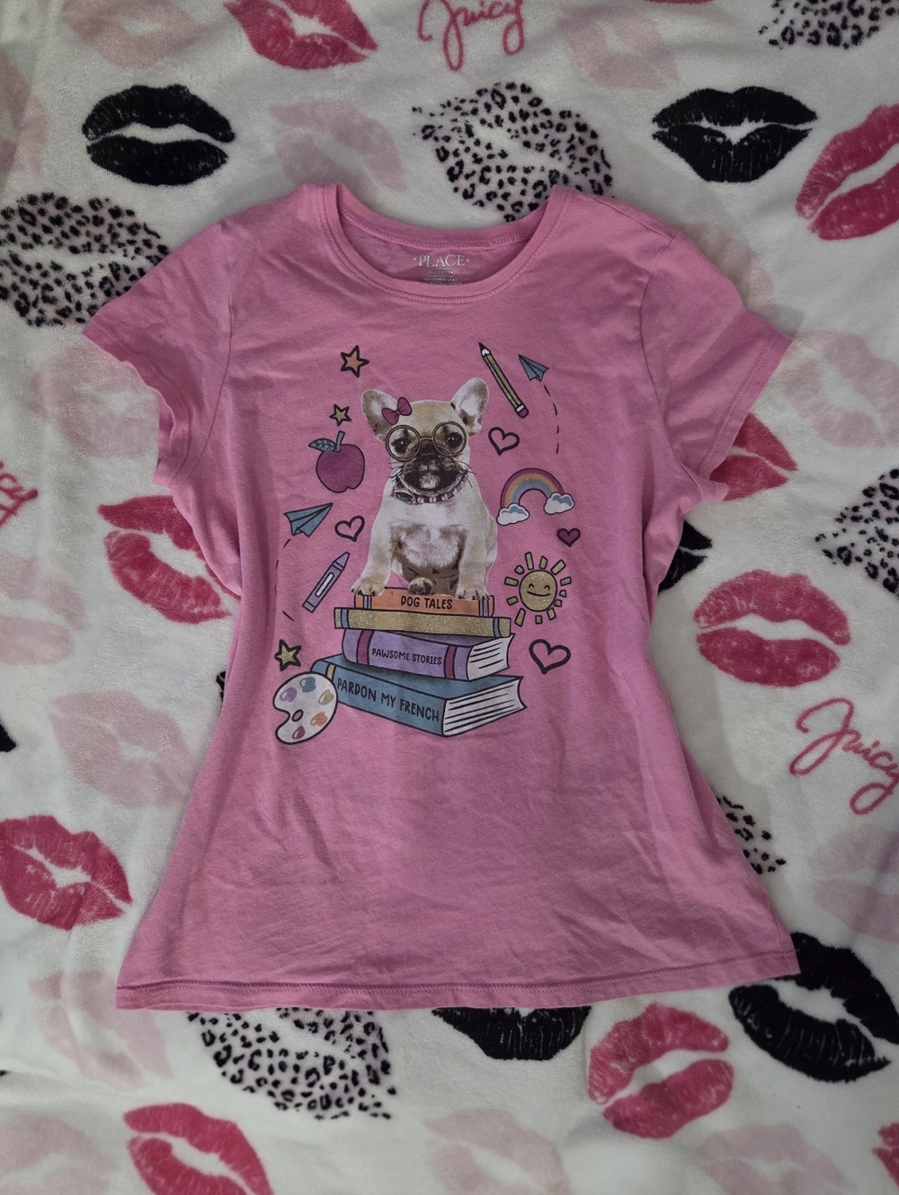 Pink Scenecore Baby Tee French Bulldog Graphic Tee